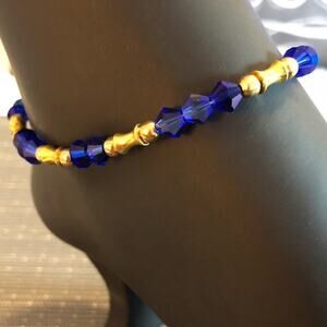 Blue Crystal Bicone Beaded Handmade Ankle Bracelet